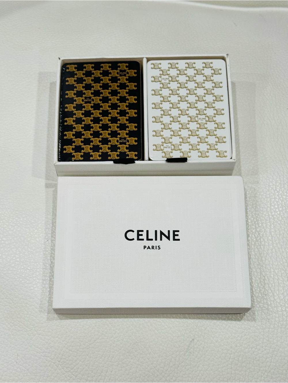 CELINE Black & White Patterned Playing Cards in Box - Gold Accents - Picture 2 of 5